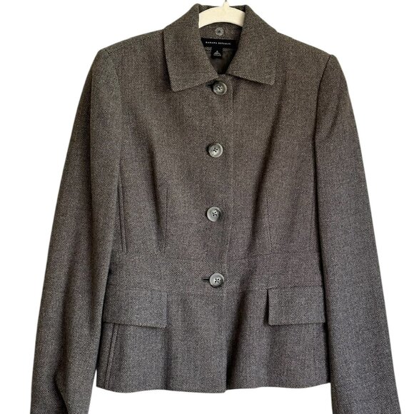 Banana Republic brown/cream herringbone fitted wool jacket Sz 4 - Picture 1 of 8
